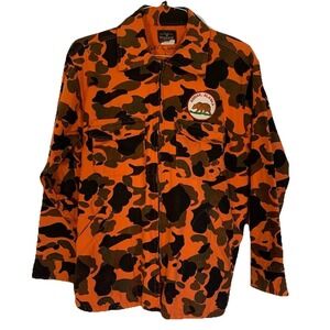 Vintage Deerskin Blaze Orange Camo Hunting Jacket Kodiak Alaska Patch Mens L USA